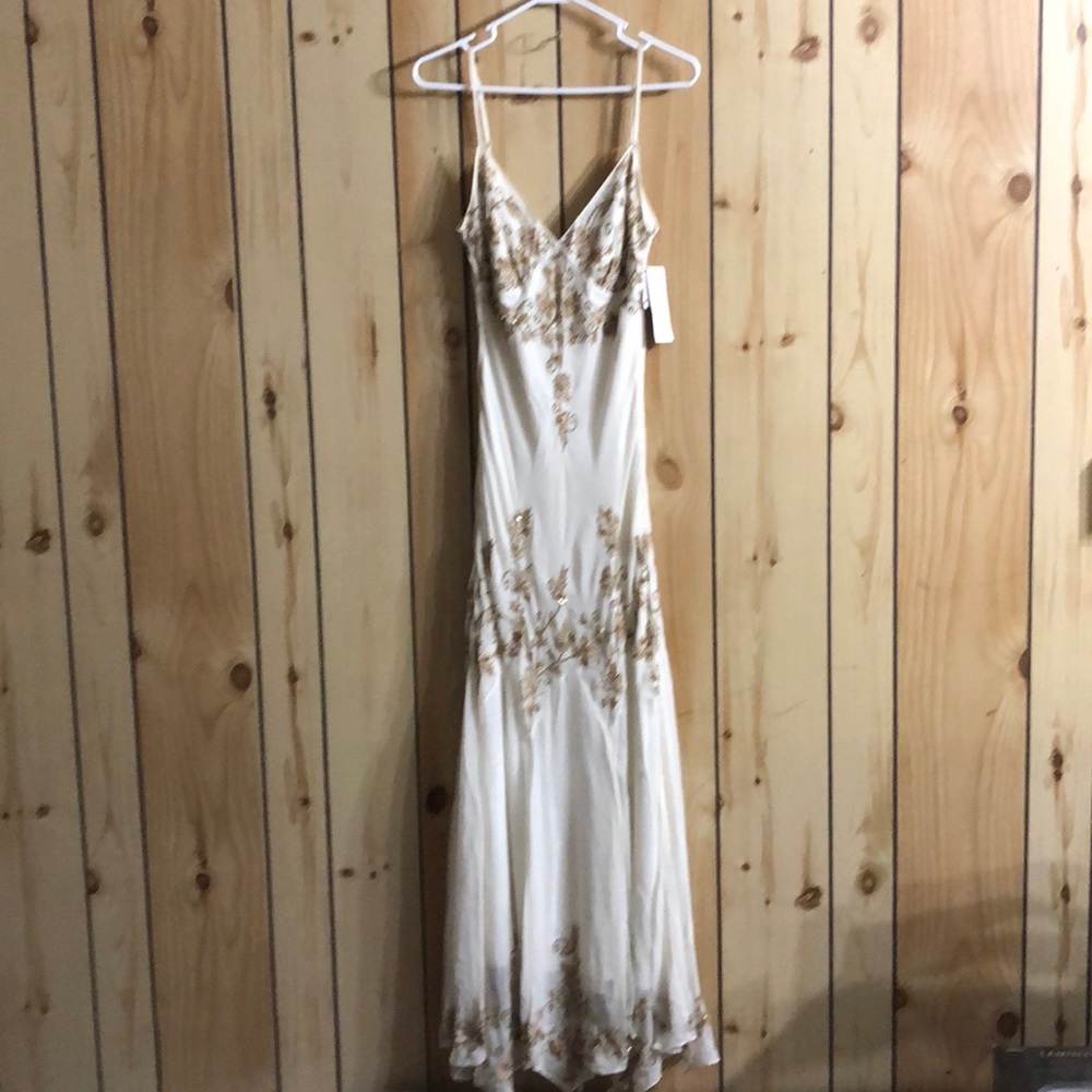 Off White Gold beading Evening Gown Size 14 NWT